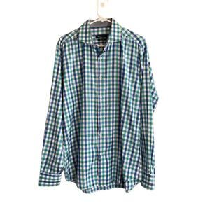 Bugatchi Blue Plaid Shape Fit Cotton Button Down Shirt Men Sz L